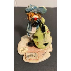 Adorable! Zampiva Ceramic Clown Green Cello Golden Crown E & R Italy **SIGNED**